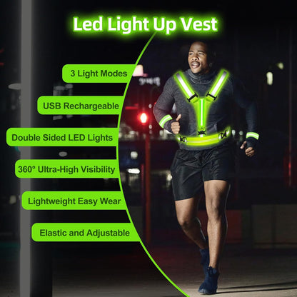 JZ LED Running-Gear Reflective Vest for Running at Night, High Visibility Rechargeable Led Running-Gear Vest with Armband for Runners Walkers Men With Adjustable Size (Copy)