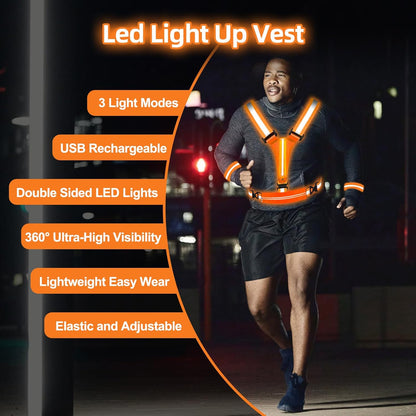 JZ LED Running-Gear Reflective Vest for Running at Night, High Visibility Rechargeable Led Running-Gear Vest with Armband for Runners Walkers Men With Adjustable Size (Copy) (Copy)