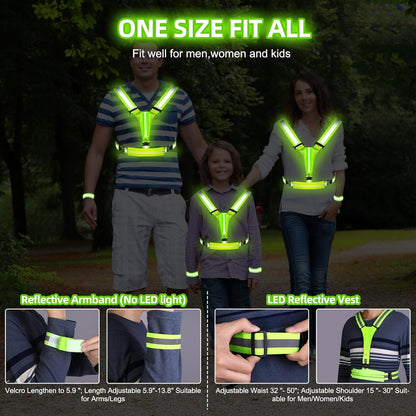 JZ LED Running-Gear Reflective Vest for Running at Night, High Visibility Rechargeable Led Running-Gear Vest with Armband for Runners Walkers Men With Adjustable Size (Copy)