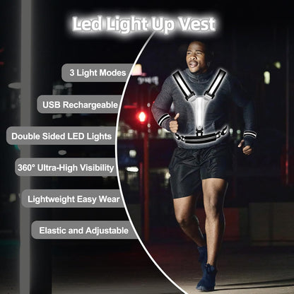 JZ LED Running-Gear Reflective Vest for Running at Night, High Visibility Rechargeable Led Running-Gear Vest with Armband for Runners Walkers Men With Adjustable Size