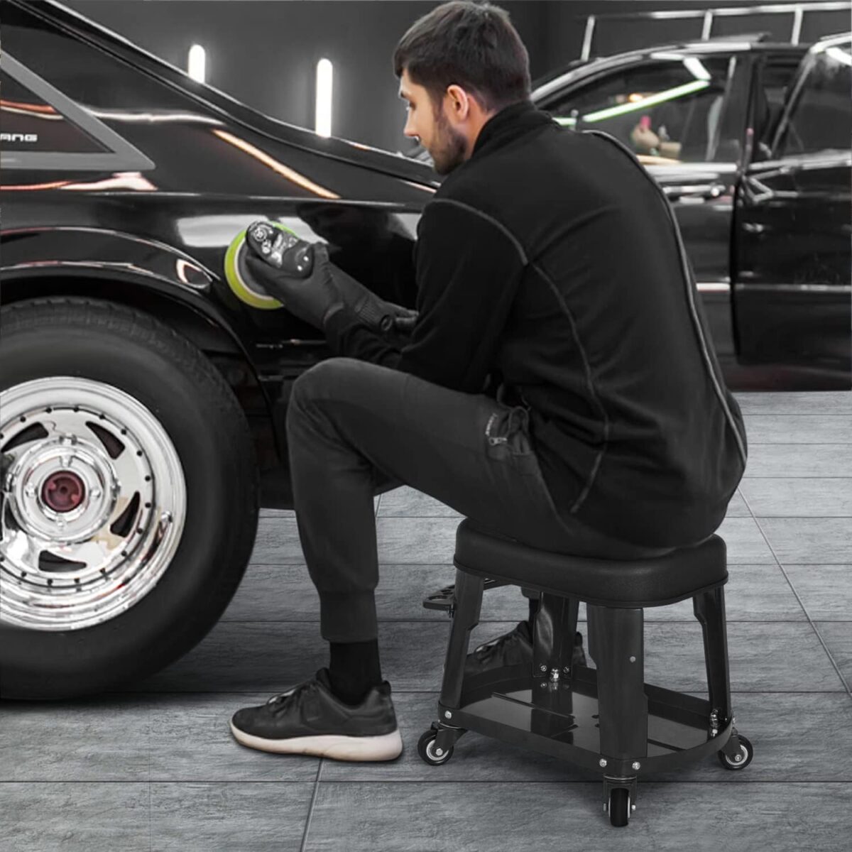 M-AUTO Heavy Duty Garage Rolling Work Seat - Image 2