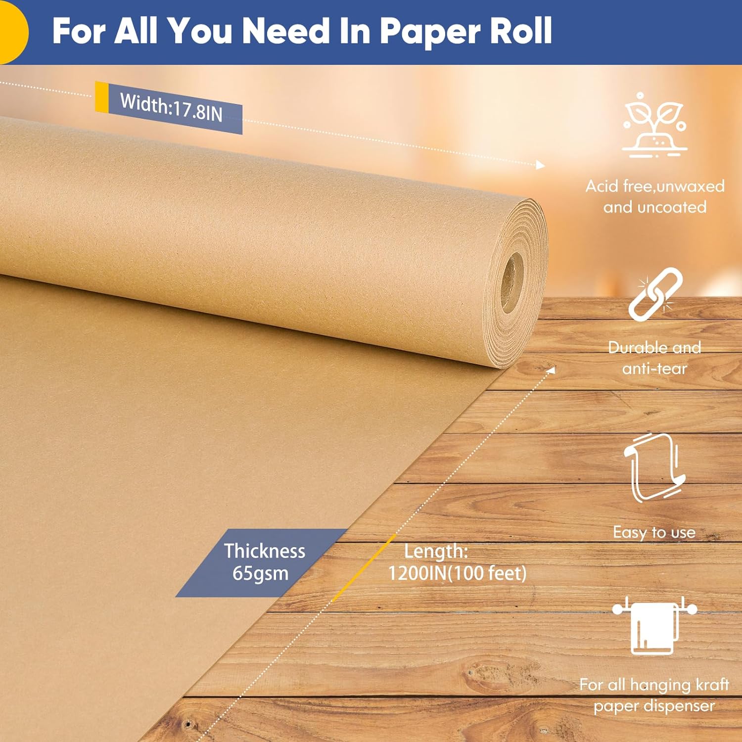 6-2.jpg Brown Wrapping Paper, Craft Paper, Kraft Paper 17.8″x 1200″(100′) - Image 2
