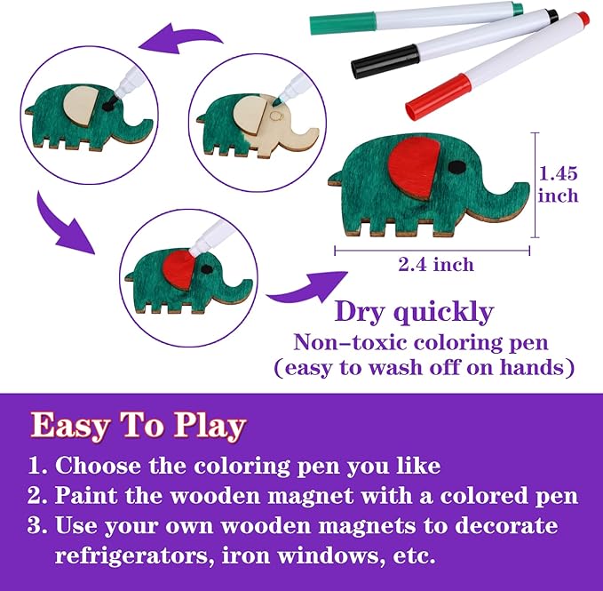 71oOeUAo3lL._AC_SX679_.jpg Worgree DIY Wooden Magnets, 36 pcs Wooden Art Craft Supplies Painting Kit - Image 2