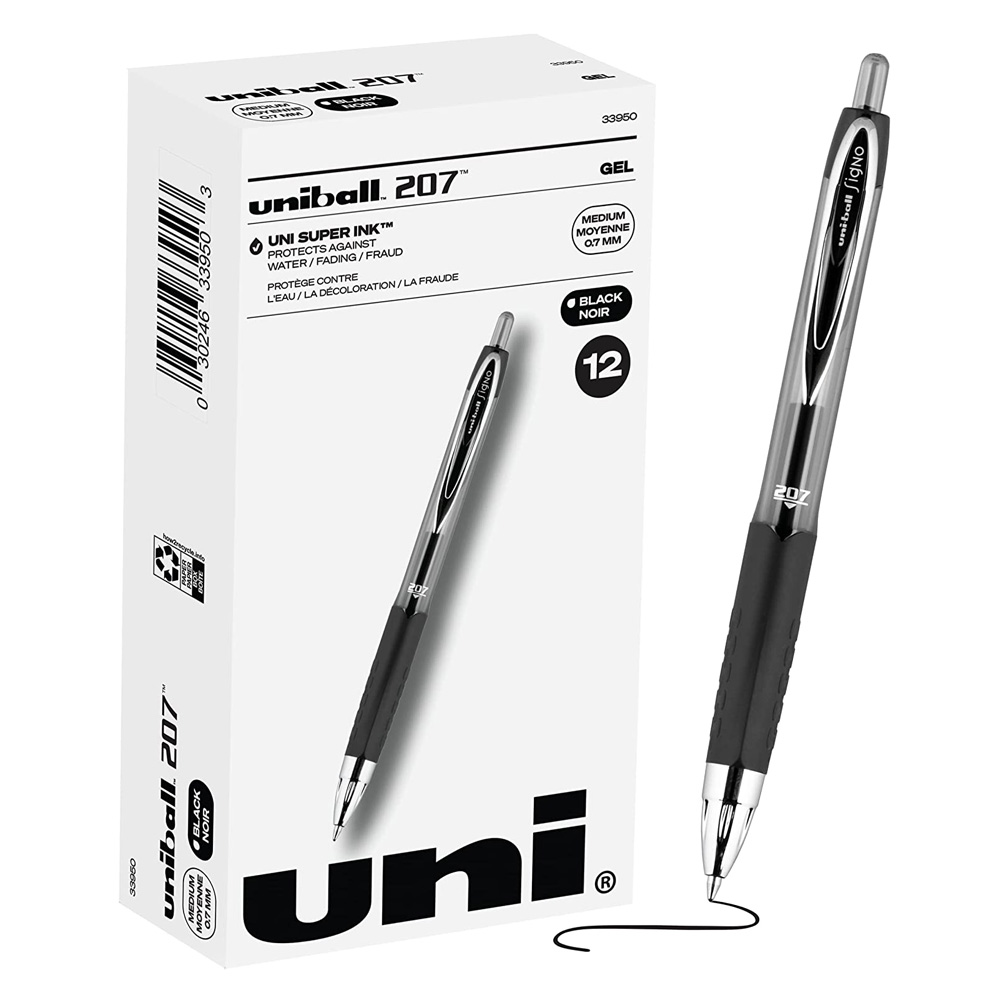 Uni-ball1.jpg Uni-ball Signo 207 Gel Pen 12 Pack, 0.7mm Medium Black Pens - Image 1