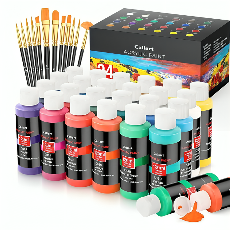 Untitled-design-2024-09-20T225351.018-1.png Caliart Acrylic Paint Set With 12 Brushes, 24 Colors - Image 1