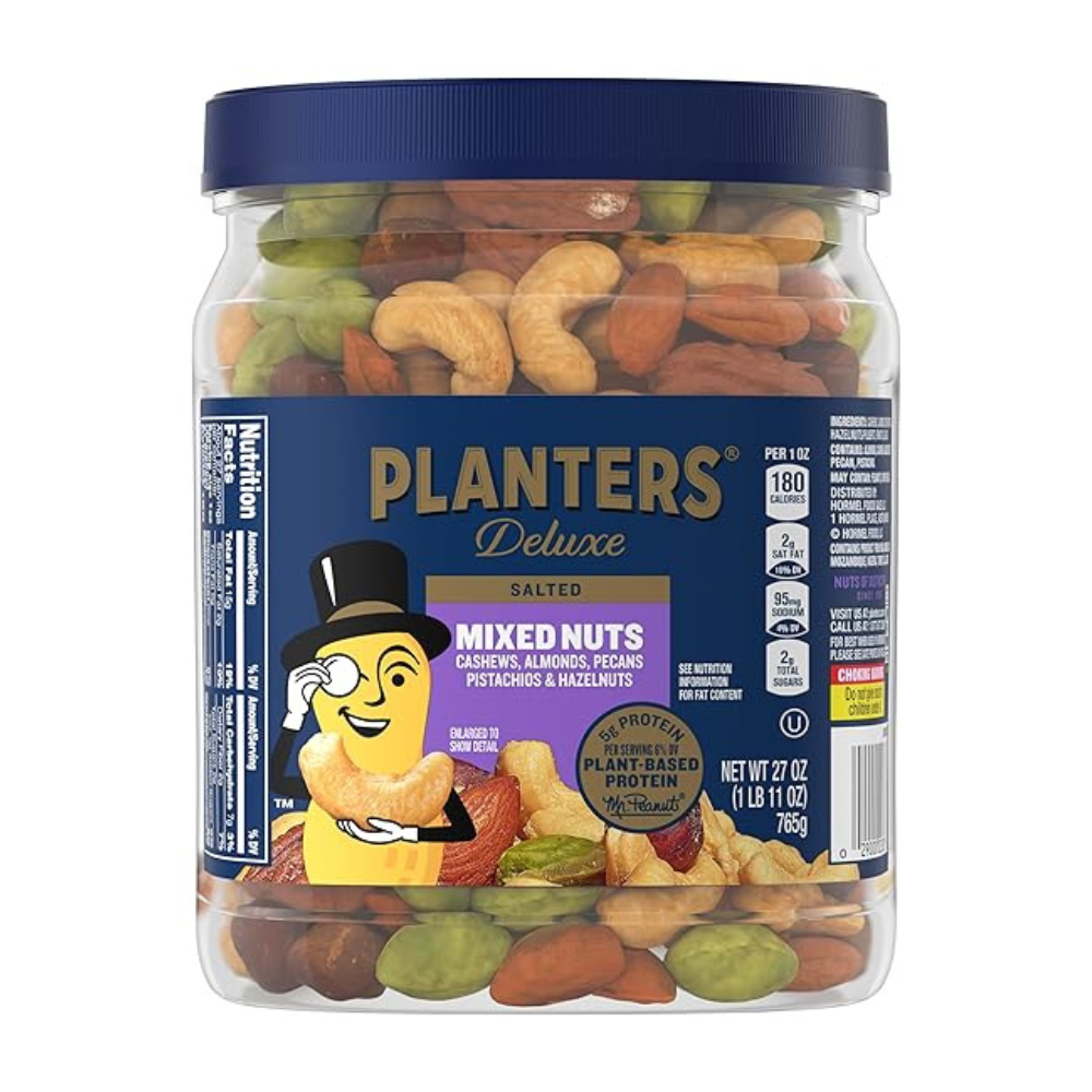 Untitled-design-2025-03-03T195454.306.png PLANTERS Deluxe Mixed Nuts, Cashews, Almonds, Pecans, Pistachios, Hazelnuts - Image 1