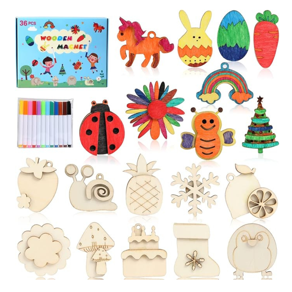 Untitled-design-2025-03-03T215148.039.png Worgree DIY Wooden Magnets, 36 pcs Wooden Art Craft Supplies Painting Kit - Image 1