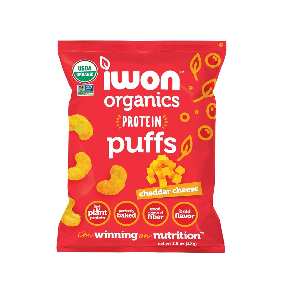 iwon1.jpg Iwon Organics Protein Puffs  Cheddar Cheese Flavor, Vegan - Image 1