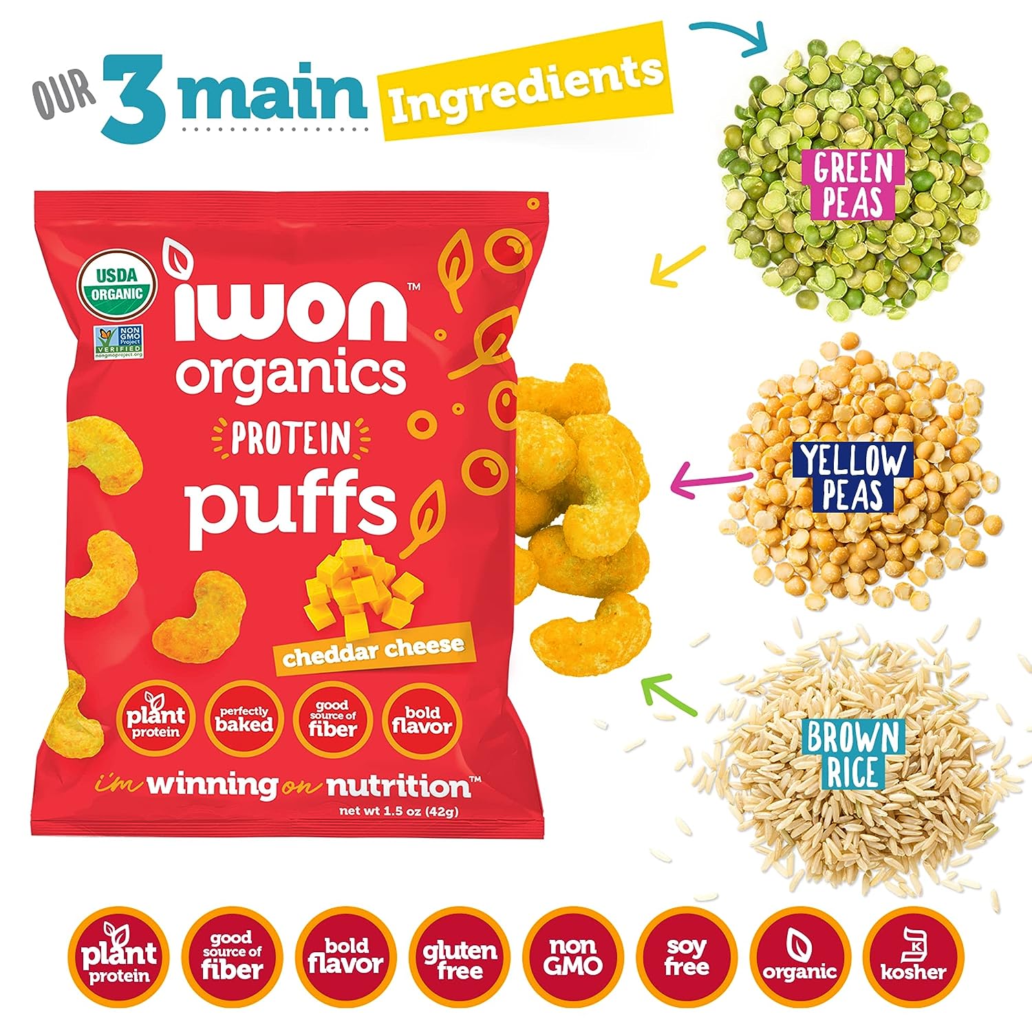 iwon2.jpg Iwon Organics Protein Puffs  Cheddar Cheese Flavor, Vegan - Image 2