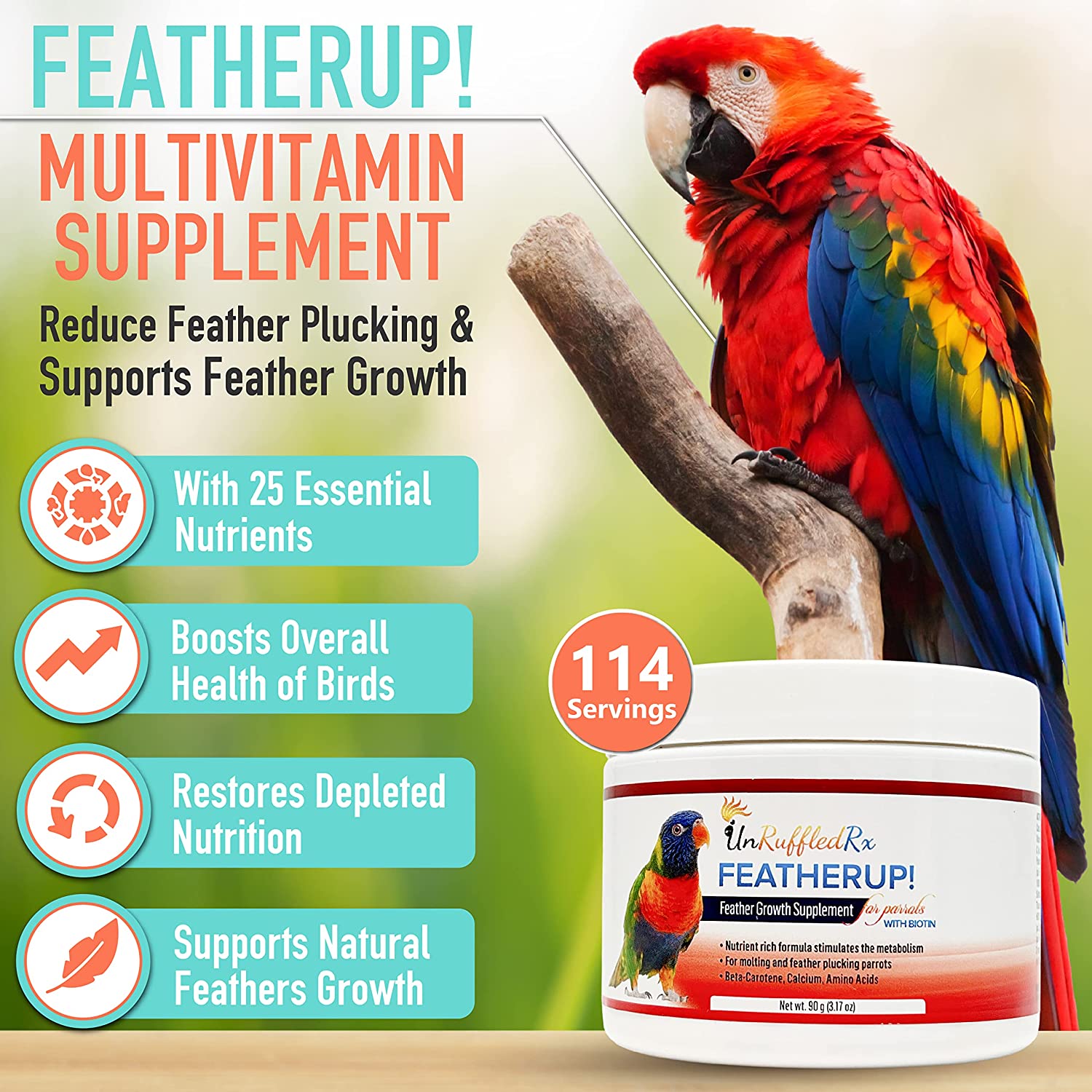 u3.jpg UnRuffledRx FeatherUp! Bird Multivitamin with Biotin - Image 3